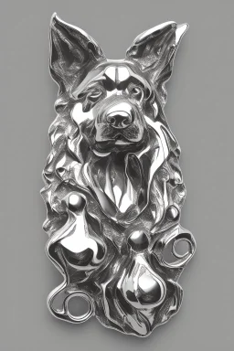 Silver Brooch in the shape of a dog Deberman white background