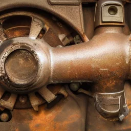 car engine, rusty, old, normal size, brown