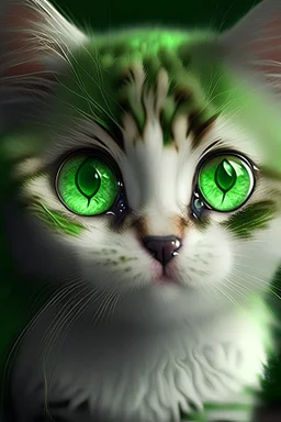 Buatkan seekor kucing yang sangat lucu dengan mata hijau