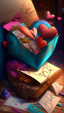 A bunch of love letters, realistic, professional, art, detailed, vibrant colors.