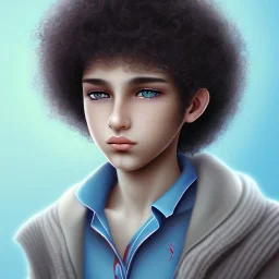 beautiful 12 year old arabic boy with curly hair and light blue eyes