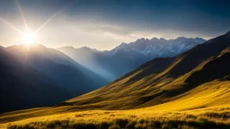 Mountainous landscape on Masrs, dramatic sunlight, chiaroscuro, beautiful composition