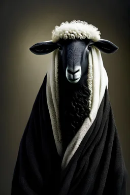 A sheep black wearing ihram clothes