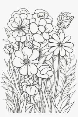 outline art for cute flower coloring pages with which, White background. sketch style, clean line art, white background, no shadow and clear