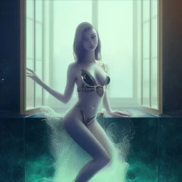 beautiful girl with very nice fashion clothing ,pretty high heels,standing next to window in a luxury room in a modern city posing to camera,full body show, 8k resolution concept art portrait hyperdetailed intricately detailed Splash art trending on Artstation triadic fullbody portrait paint, very beautiful woman playing in water on very lux grand pool of a very modern villa ,sunset Light, dynamic, highly detailed, photo