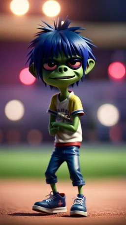 Murdoc from Gorillaz playing baseball,bokeh like f/0.8, tilt-shift lens 8k, high detail, smooth render, down-light, unreal engine, prize winning