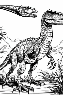 Velociraptor en dibujo blanco y negro para colorear