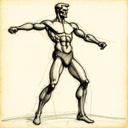 A dynamic sketch of a male figure, rendered in a sketchnote style with rough charcoal on aged paper.