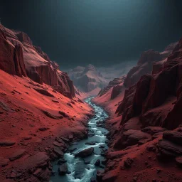 Photograph, a dark mass of terrain, giant museum space, powder, brook, dramatic colors, geological formation, architecture, minimalist, details of the terrain very accentuated, 8k, deep 3d field, sharp, brutalist, hasselblad h6d400c --ar 85:128 --v 6.0