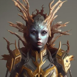 warframe, Rhino, rusty metal, feathers, Dryad, fae, sidhe, ominous, nature, plants, wildflower, facepaint, dnd character portrait, intricate, oil on canvas, masterpiece, expert, insanely detailed, 4k resolution, retroanime style, cute big circular reflective eyes, cinematic smooth, intricate detail , soft smooth lighting, soft pastel colors, painted Renaissance style