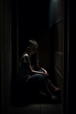 a girl sitting in a dark corner