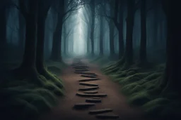 лес темный, с тропинками