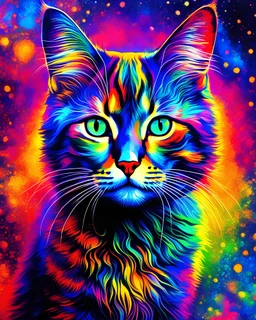 Cat in psychedelic painting color art