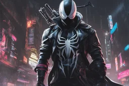 Venom in 8k nier automata drawing style, spider-gwen them, cinematic mood, neon effect, close picture, rain, highly detailed, high details, detailed portrait, masterpiece,ultra detailed, ultra quality
