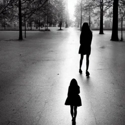 A girl who leaves while she walks away and looks back, she sad and heartbreaking,