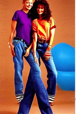 year 1996 denim fashion. Loose fit, low waist, baggy, Combat pants and t-shirt. Colors: denim blue, blue, purple, khaki, light green, lilac, plum, orange, terracotta, red, pink, dark blue, beige. Women models. Patterns: cheetah, balls, stripes.Jennifer Lopez, Gwyneth Paltrow, . Big tennis shoes on. Cargo pants. leg warmer