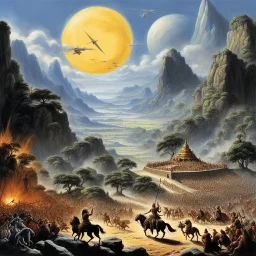 [art by Ray Harryhausen] the landscape of Mahabharata, the celestial battle of symbols and faith