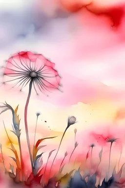 Watercolor Dandelion light Pink sky smoked