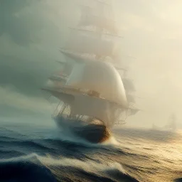 photo of a ultra realistic sailing ship, dramatic light, pale sunrise, cinematic lighting, battered, low angle, trending on artstation, 4k, hyper realistic, focused, extreme details, unreal engine 5, cinematic, masterpiece, art by studio ghibli, intricate artwork by john william turner