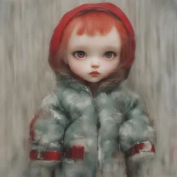 Blythe doll, red, autochrome, plastic puffy jacket