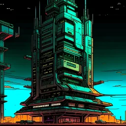 cyberpunk retro futuristic tower for comics