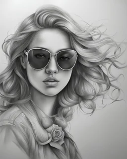 draw a portrait of a girl with sunglasses. with pencil