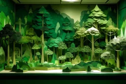 A green forest with tree tanks designed in Chinese paper art painted by Raymond Duchamp-Villon