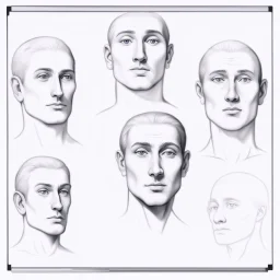 About drawing these features of a man's face Eyes: almond-shaped, medium-sized with defined eyelids and a direct and steady look. nose: a nose with prominent features, straight and with a slightly pointed tip, which can be described as a Roman nose. Mouth: Medium width with defined lips, neither too full nor too thin. Eyebrows: Naturally dense and curved, to match the shape of the face. Big Mustache: dense and arched following the shape of the upper lip.Chin and jaw: A prominent chin and defined