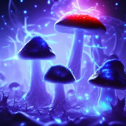 Spherical Frost metal magic armoured lightning glowing Mycelium MUSHROOM stars galaxy SPACE lANDSCAPE BURNING IN BLUE FLAMES hellfire abyss math chaos vivid cell