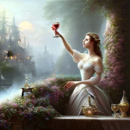 romantic fantasy spray painting, delicate hand in ice water, goblet