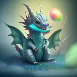 cute, adorable baby dragon made of crystals and gems, glittery scales, iridescent wings, sitting on a cloud of cotton candy, muted rainbow colors, intricate, stunning, fine detail, 8k, sharp, crisp, high-quality, 3d octane render, detailed matte, brian froud, howard lyon, selina french, anna dittmann, lisa parker, greg rutowski, alphonse mucha