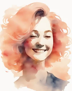 grown-up woman smiling silhouette and hair light peach colors watercolor draw