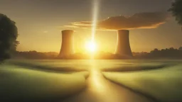 "The image depicts a vision of the future of energy. It shows a radiant sun rising above the horizon of nuclear energy, hinting at the potential balance between these two crucial technologies in the field of energy. The beautiful capture of the sun highlights hope and possibilities for achieving a more sustainable and clean future."