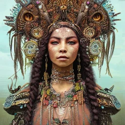 Insanely detailed photograph of an “portrait of gorgeous Aztec goddess ” with intricate hair, intricate embroidered dress, beautiful clear face and hyperdetailed painting by Ismail Inceoglu Huang Guangjian and Dan Witz CGSociety ZBrush Central fantasy art album cover art,8K, hdr, romantic, mysterious, ominous, flowers, jewelry, comfort, natural eyes, "arms open for embrace"