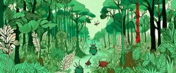 A mint colored woods with bugs designed in African masks painted by Katsushika Hokusai