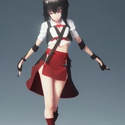 Ryuko Matoi,black skirt,black crop top,suspenders,red tie,red ahoge