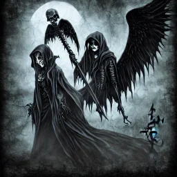 grim reaper Steampunk evil darkness horror nightmare_fuel creepily smiling fallen angel underworld goddess scary emo wicked sinister ripped tar-soaked clothing character full body zoomed out focus shot haunted swamp, beautiful, soft trending on artgem hand drawn sketch style poster unique 8k