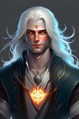 Baldur the young powerful sexy norse god of eternal light and truth and wisdom with white hair and eyes is a model for clothing brands full outfit