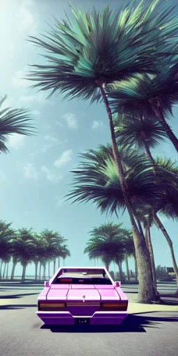 1980's aesthetic vaporwave palm trees with spheres and car