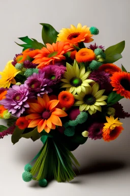 wygeneruj realistyczny obraz kwiatów konopi w jednym bukiecie z kolorowymi kwiatami na dzień kobiet