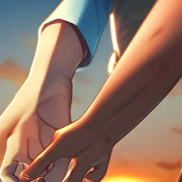 Clear Focus, High resolution, two girls holding hands running on water on sunset, extreme close up