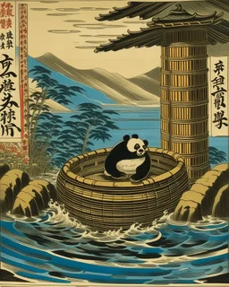 A whirlpool with panda tikis painted by Utagawa Hiroshige