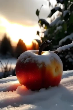 blanca nieves mordiendo la manzana en atardecer con clima invernal