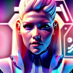 Katheryn Winnick, cyberpunk style, shaved hair, gradient color, BLUE, PINK, CYAN, neon, insanely detailed, 16k resolution, perfect eyes, cinematic smooth, intricate detail