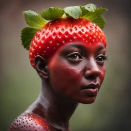 a zombified strawberry with pixie-cut hair