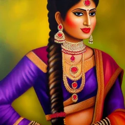 Full body portrait, painting, medium shot lady Romano-Indian art