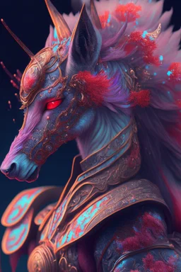 Valentine Kitsune Horse alien,FHD, detailed matte painting, deep color, fantastical, intricate detail, splash screen, complementary colors, fantasy concept art, 32k resolution trending on Artstation Unreal Engine 5