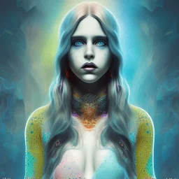singer Danish MØ face, Style storybook, background liquid,