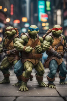 Teenage Mutant Ninja Turtles, professional portrait, hyper realistic, ultra detailed photograph, captured with a 85mm lens, f4. 6, bokeh, ultra detailed, ultra accurate detailed, bokeh lighting, surrealism, urban settin, ultra unreal engine, intricate, kitsch, -- ar 51:81