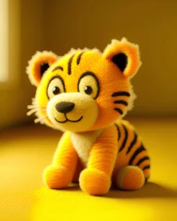 Tiny cute 3D felt fiber toy tiger, made from Felt fibers, a 3D render, trending on cgsociety, rendered in maya, rendered in cinema4d, made of yarn, square image